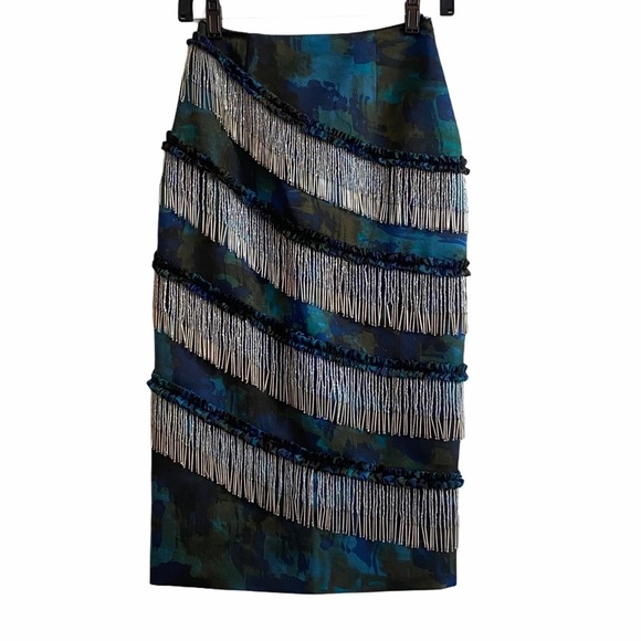 Dresses & Skirts - Beaded silk cascade fringe pencils skirt